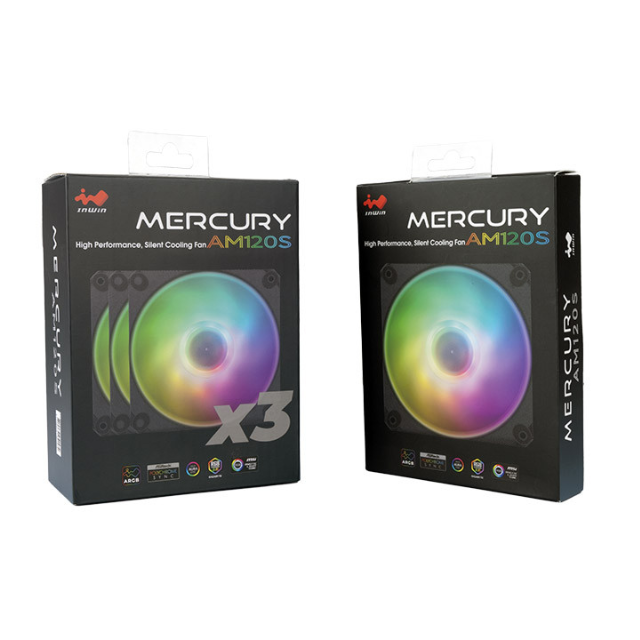 Kit de 3 ventiladores INWIN Mercury AM120S / RGB direccionable / 4-Pin (12V, PWM), 3-Pin (5V, ARGB) / PWM 400 - 2000 +/- 10% RPM / IW-FN-AM120S-3PK