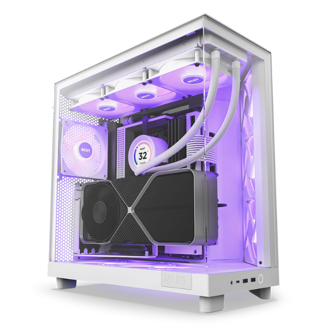 Gabinete NZXT H6 FLOW WHITE RGB / Cristal Templado / Mini-ITX / Micro-ATX / ATX / USB 3.2 / USB 3.2 Gen.2 Tipo C / Sin Fuente / Blanco / 3 Ventiladores RGB / CC-H61FW-R1