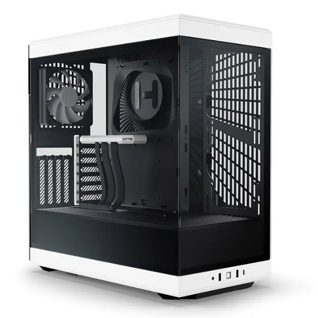 Gabinete HYTE Y40 / ATX Mid Tower / 2x 120mm ventiladores pre instalados / Cristal Templado panorámico moderno y estético con cable elevador PCIE 4.0 incluido / Color Negro con Blanco / CS-HYTE-Y40-BW