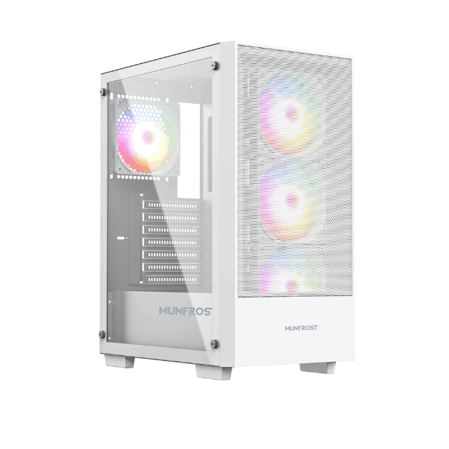 Gabinete Munfrost Alpha White / Cristal templado / ARGB Sync / Controlador de ventiladores / Atx - Micro ATX - Mini ITX / 4 Ventiladores ARGB incluido