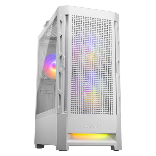 Gabinete Cougar DUOFACE RGB / Doble panel frontal: Malla y RGB / Cristal Templado / RGB / Excelente Flujo de Aire / Blanco / 385ZD10.0003