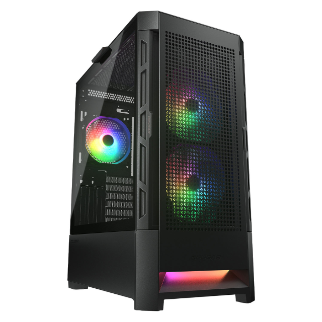 Gabinete Cougar DUOFACE RGB / Doble panel frontal: Malla y RGB / Cristal Templado / RGB / Excelente Flujo de Aire / Negro / 385ZD10.0001