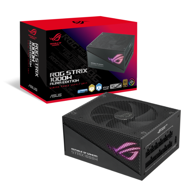 Fuente de poder ASUS ROG Strix 1000W Gold Aura Edition / Full Modular / 80+Gold Certificed / ATX 3.0 / Certificación Cybenetics Lambda A+ / PCIe Gen 5.0 Ready / ROG-STRIX-1000G-AURA-GAMING