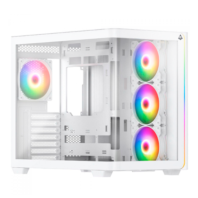 Gabinete Munfrost Hirow / Cristal Full Curve Templado / ATX-Micro ATX-Mini ITX / 4 Ventiladores ARGB Incluidos / Blanco