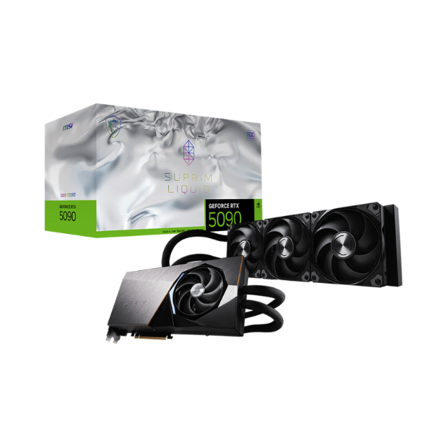 MSI GeForce RTX 5090 32G SUPRIM Liquid SOC — 32 GB GDDR7 (28 Gbps/512 bits), PCIe 5X 16, Boost: 2565 MHz, refrigeración por Agua, HDMI 2.1b, DisplayPort 2.1b