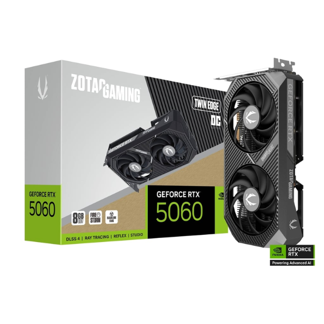 Tarjeta de Video Zotac NVIDIA GeForce RTX 5060 TWIN EDGE OC Edition / 8GB / 128-bit GDDR7 / PCI Express 5.0 x8 / ZT-B50600H-10M
