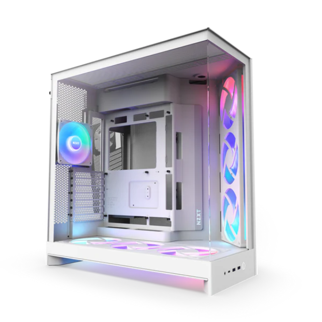 Gabinete NZXT H9 Flow RGB+ (2025) / ATX Mid-Tower / Carcasa de Doble Cámara / Incluye 7 ventiladores RGB / Back Connect Compatible / Blanco / CM-H92FW-P1 RGB