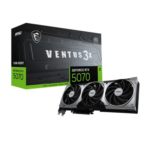 MSI Gaming RTX 5070 12G Ventus 3X OC Tarjeta gráfica (12 GB GDDR7, 192 bits, Rendimiento Extremo: 2557 MHz, DisplayPort x3 2.1a, HDMI 2.1b