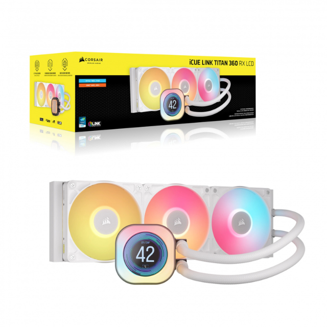 Corsair iCUE LINK TITAN 360 RX LCD Enfriamiento Líquido para CPU, 3x 120mm, hasta 2100RPM, Blanco