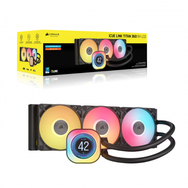Corsair iCUE LINK TITAN 360 RX LCD Enfriamiento Líquido para CPU, 3x 120mm, hasta 2100RPM, Negro