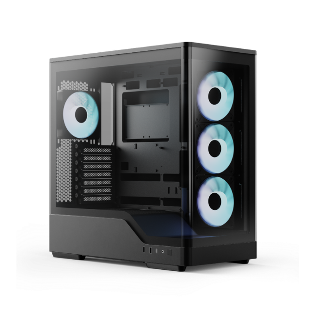 Gabinete Aerocool P500A / Mid Tower / Panel Panorámico de Cristal Templado / 4 Ventiladores ARGB Incluidos / NEGRO/ ACL-P500A-BK-FRPB
