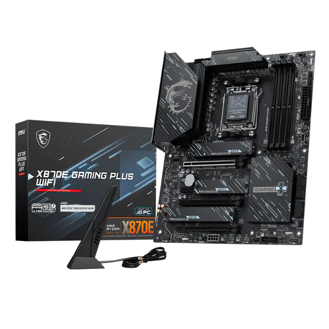 Tarjeta Madre MSI X870E GAMING PLUS WIFI / Chipset AMD X870E / Socket AM5 / ATX / DDR5 / PCIe 5.0 x16 / Wi-Fi 7 / Bluetooth 5.4 / USB4 40Gbps / LAN 5G / X870E GAMING PLUS WIFI