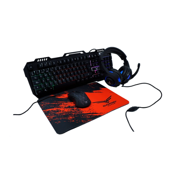 KIT GAMER 4 EN 1 NACEB NA-0925 / Kit teclado y Mouse Led RGB / Diadema LED Doble 3.5 mm + USB / Mousepad de alta precisión