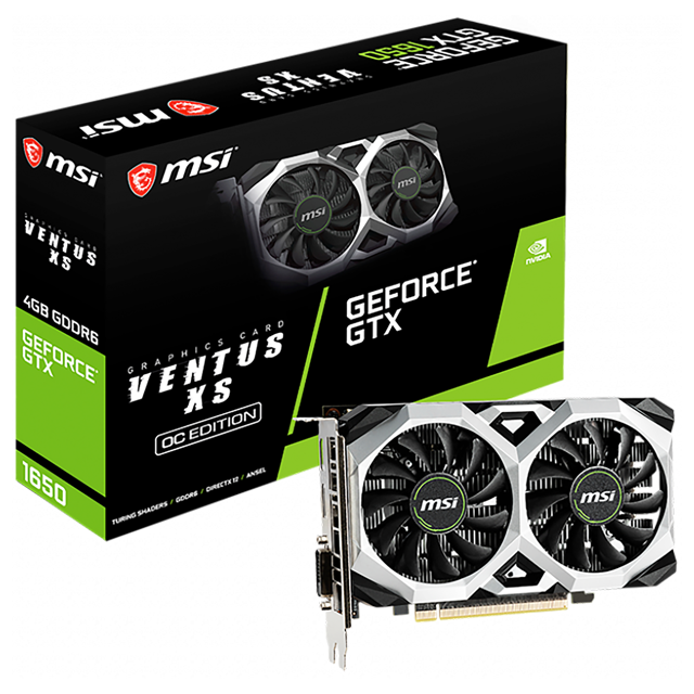 Tarjeta de video NVIDIA GeForce GTX 1650 4GB GDDR6 / MSI VENTUS D6 XS OC / HDMI, DP, DVI / DUAL FAN