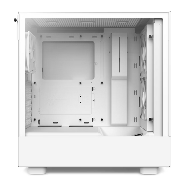 Gabinete NZXT H5 Flow RGB / Blanco / Carcasa Compacta ATX / Panel frontal perforado para alto flujo de aire / Panel lateral de vidrio templado / Gestión de cables / 2 Fans Frontales 140mm + 2 Fans 120mm / CC-H51FW-R1