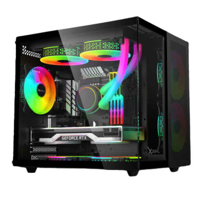 Gabinete Gamer Cubo CXi1 / NEGRO / Cristal Templado / Incluye 3 ventiladores ARGB / XZGAMC1B