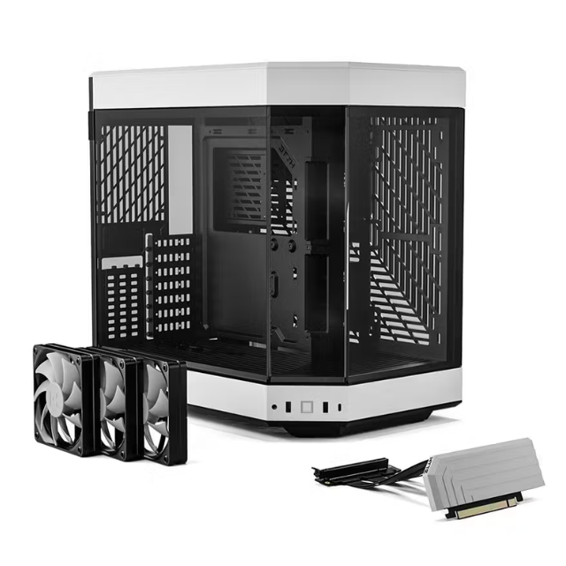 Gabinete HYTE Y60 / Mid-Tower ATX / 3x 120mm ventiladores pre instalados / Vidrio Templado panorámico de Doble cámara con Cable Elevador PCIE 4.0 Incluido / Color Blanco / CS-HYTE-Y60-BW