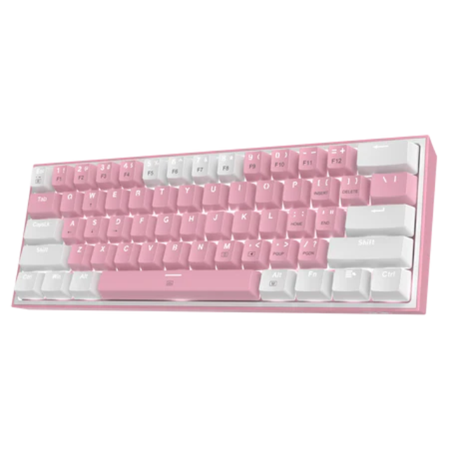 Teclado Gamer Mecánico Redragon K617 Fizz RGB / Switches Red / PINK WHITE / Alámbrico / Iluminación LED RGB / Inglés 