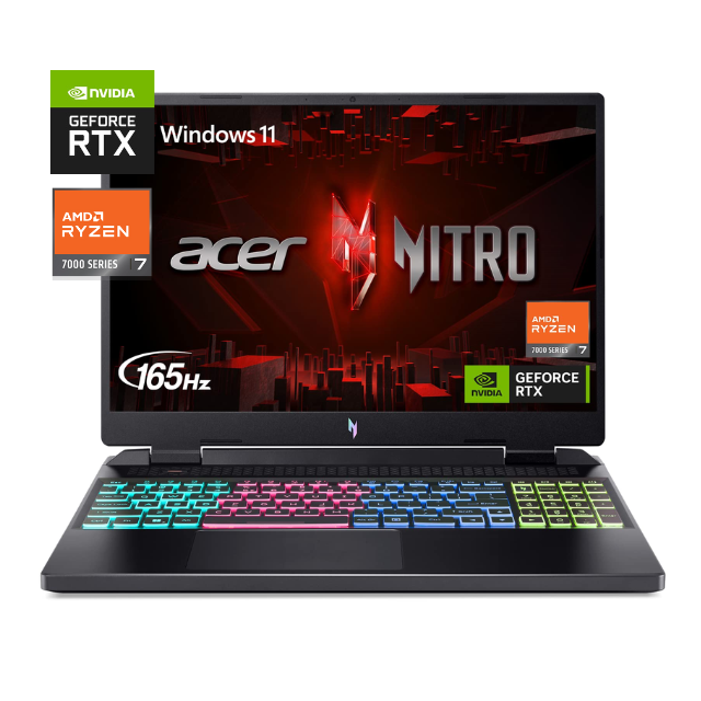 Laptop Acer Nitro 16 / AMD Ryzen 7 7840HS / RTX 4060 8GB / 16GB RAM DDR5 / 512GB SSD / Pantalla 15.6" FHD 165HZ IPS / W11 home