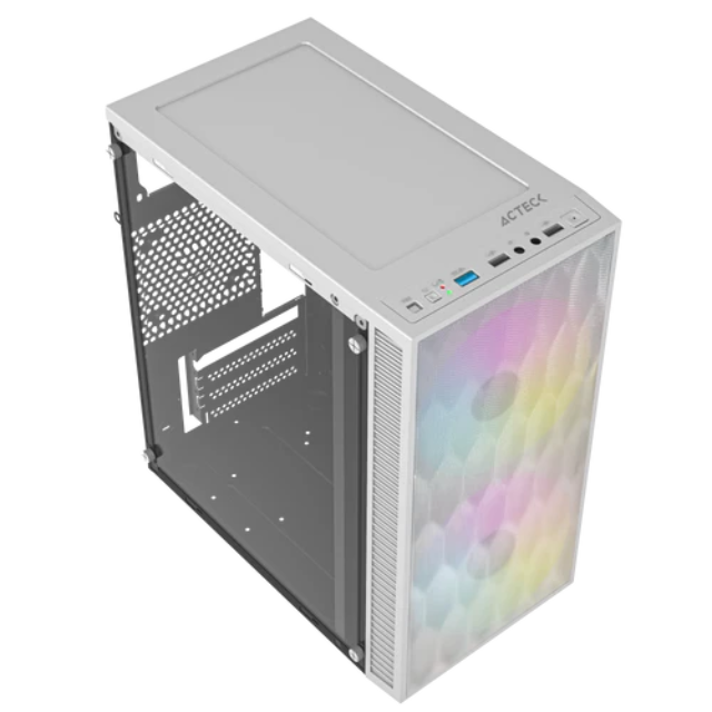 Gabinete Compacto Mini | Torre Fuji GC470 | Max MB M-ATX / Fuente ATX 500 W | 2x USB 2.0 + 1x USB 3.0+ 2x Fan FRGB | Panel Izq Acrilico + Frente Mesh | Blanco