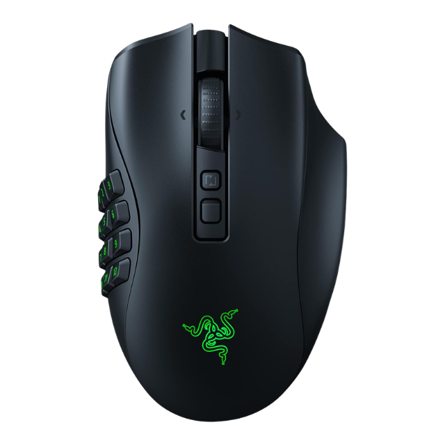 Razer Naga V2 Pro - Mouse Gamer Inalámbrico MMO | 19+1 botones programables con 3 placas laterales intercambiables, rueda HyperScroll Pro, sensor óptico Focus Pro 30K