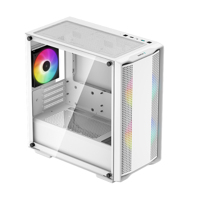 Gabinete DeepCool CC360 WH ARGB / Cristal Templado / Micro-ATX, Mini-ITX/Micro-ATX / USB 3.0/2.0 / Sin Fuente / 3 Ventiladores ARGB Instalados / Blanco / R-CC360-WHAPM3-G-1