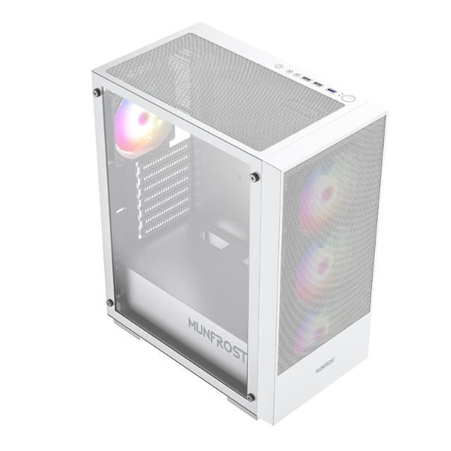 Gabinete Munfrost Alpha White / Cristal templado / ARGB Sync / Controlador de ventiladores / Atx - Micro ATX - Mini ITX / 4 Ventiladores ARGB incluido