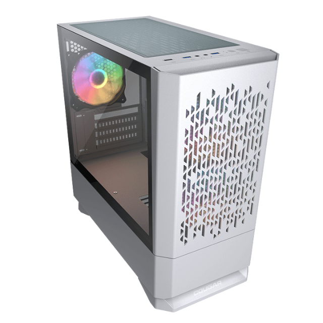 Gabinete Cougar MG140 Air White RGB / Compact ARGB / Sin fuente de alimentación / Mini ITX, Micro ATX, Mini Tower / Rejillas de Ventilación / USB 3.0 / 385JM80.0002