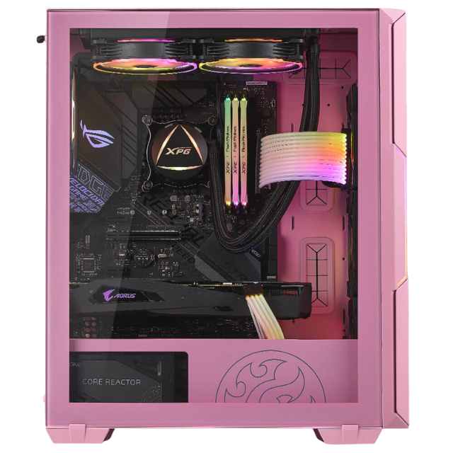 Gabinete XPG Starker Air ARGB / Cristal Templado / Midi-Tower, Mini-ITX/Micro-ATX/ATX / USB 3.0 / Sin Fuente / Rosa / STARKERAIR-PKCUS