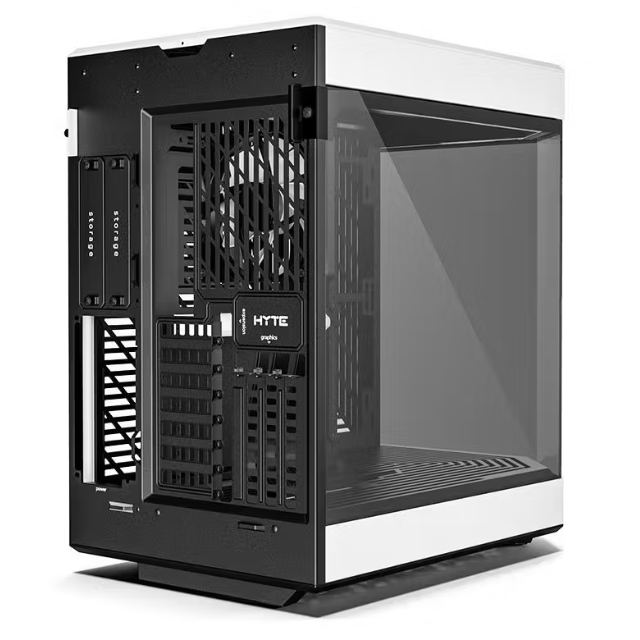 Gabinete HYTE Y60 / Mid-Tower ATX / 3x 120mm ventiladores pre instalados / Vidrio Templado panorámico de Doble cámara con Cable Elevador PCIE 4.0 Incluido / Color Blanco / CS-HYTE-Y60-BW