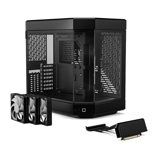 Gabinete HYTE Y60 / Mid-Tower ATX / 3x 120mm ventiladores pre instalados / Vidrio Templado panorámico de Doble cámara con Cable Elevador PCIE 4.0 Incluido / Color Negro / CS-HYTE-Y60-B