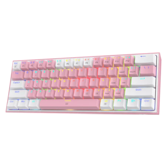 Teclado Gamer Mecánico Redragon K617 Fizz RGB / Switches Red / PINK WHITE / Alámbrico / Iluminación LED RGB / Inglés 