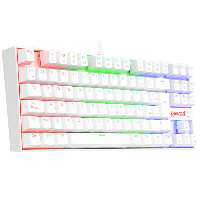 Teclado Redragon Gamer REDRAGON RGB-SP-KUMARA-WHITE / Alambrico / Led RGB / Español / Tenkeyless / Switch Redragon Blue/ Botones Multimedia/ gamerdays