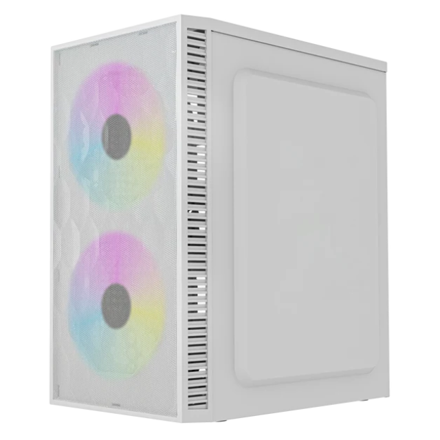 Gabinete Compacto Mini | Torre Fuji GC470 | Max MB M-ATX / Fuente ATX 500 W | 2x USB 2.0 + 1x USB 3.0+ 2x Fan FRGB | Panel Izq Acrilico + Frente Mesh | Blanco