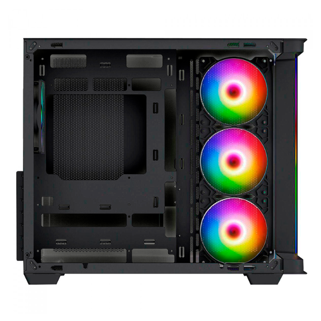 Gabinete Munfrost Hirow / Cristal Full Curve Templado / ATX-Micro ATX-Mini ITX / 4 Ventiladores ARGB Incluidos / Negro