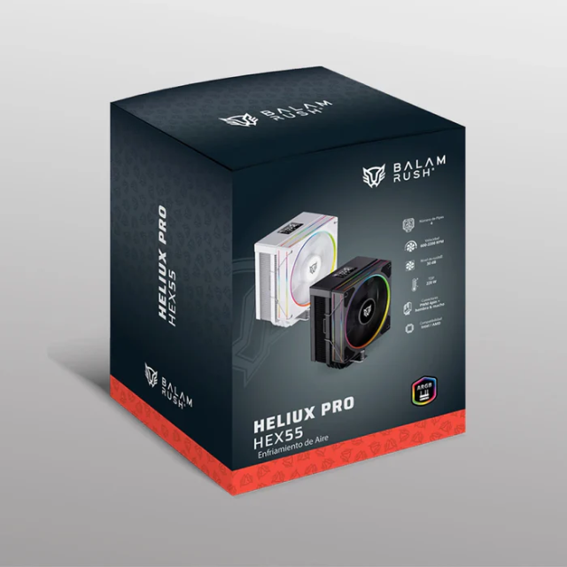Disipador y Ventilador Balam Rush Heliux Pro HEX55 de 120mm, Compatible con Intel 1200 / 115x / 1700 / 1851 y AMD AM4 / AM5, Color NEGRO
