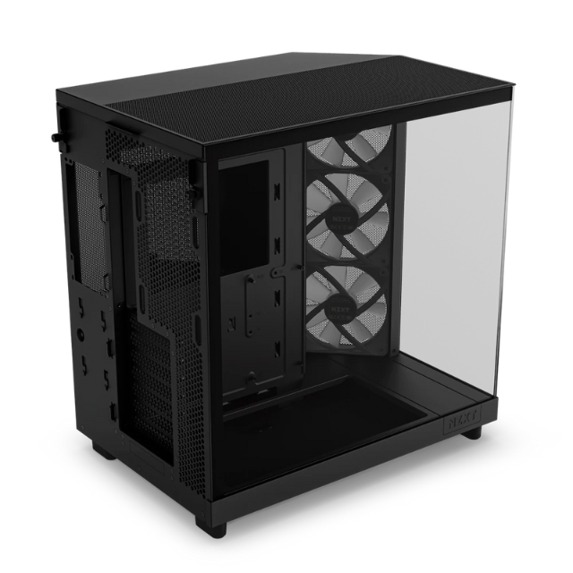 Gabinete NZXT H6 FLOW BLACK RGB / Cristal Templado / Mini-ITX / Micro-ATX / ATX / USB 3.2 / USB 3.2 Gen.2 Tipo C / Sin Fuente / Negro / 3 Ventiladores RGB / CC-H61FB-R1