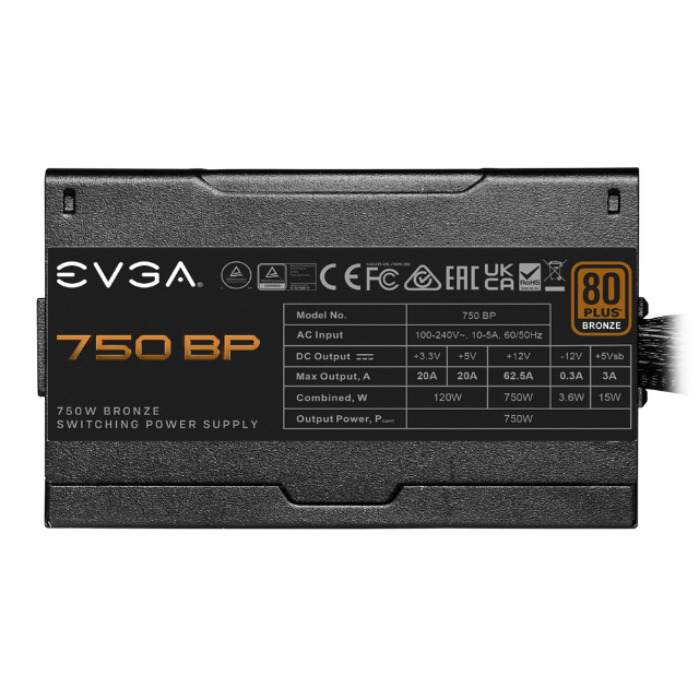 Fuente de poder 750W Certificación 80+ Bronze Evga 750 BP / 100-BP-0750-K1