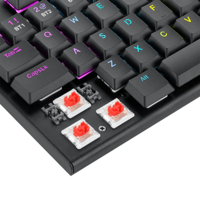 Teclado Gamer Mecanico Redragon Horus RGB, Switches Red Ultra Low Profile, Inalámbrico, USB 2.4Ghz, Bluetooth 5.0, Iluminación RGB, Español - K618-RGB-SP RD