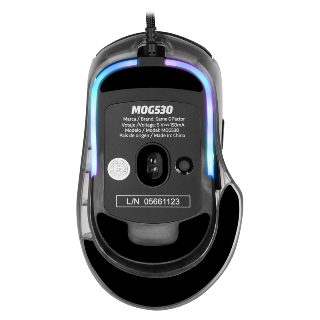 Mouse Gamer Alámbrico Game Factor MOG530 / 12000DPI / Negro / Pixart 3327 IC / Iluminación RGB / MOG530-BK