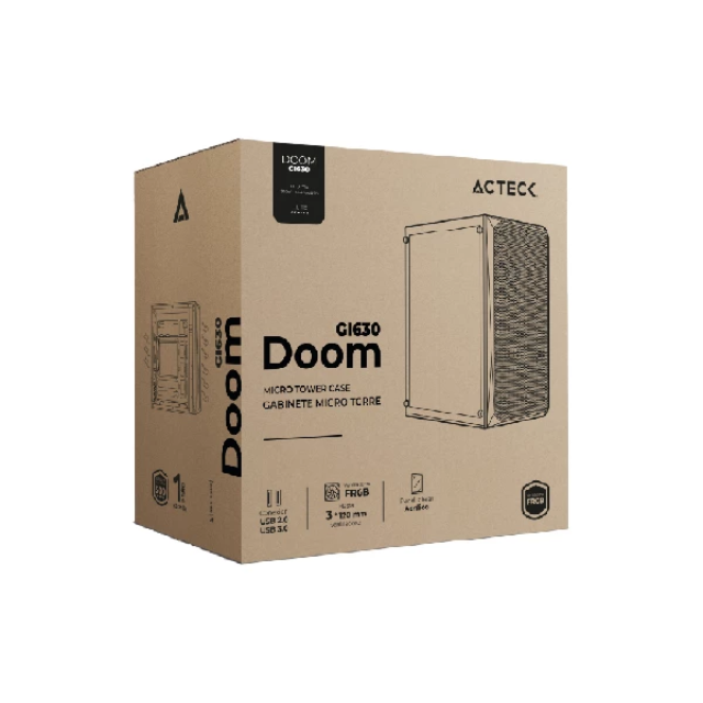 Gabinete Acteck Doom GI630 / Negro / Micro ATX/ Mini-ITX / Fuente 500W / Ventana Acrílico / AC-935739