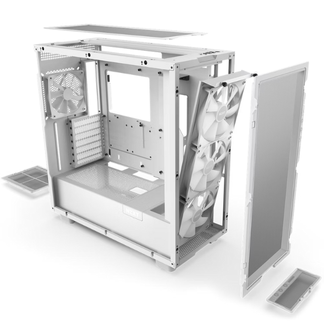 Gabinete NZXT H7 FLOW RGB Blanco / Cristal Templado / ATX Sin Fuente / USB Tipo C / 3 Ventiladores RGB 140mm + 1 140mm / CM-H71FW-R1