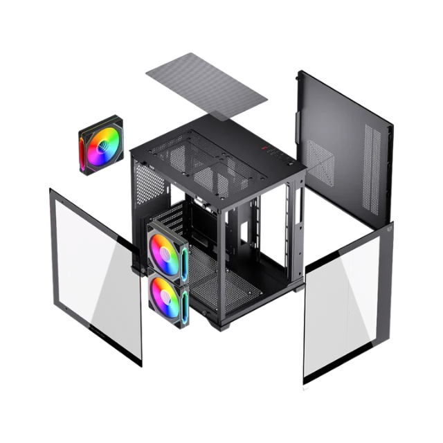 Gabinete Balam Rush Tank Glow Max 3900, Mini-Tower, Micro-ATX/Mini-ITX, USB 2.0/3.0, sin Fuente, 3 Ventiladores Instalados, Negro