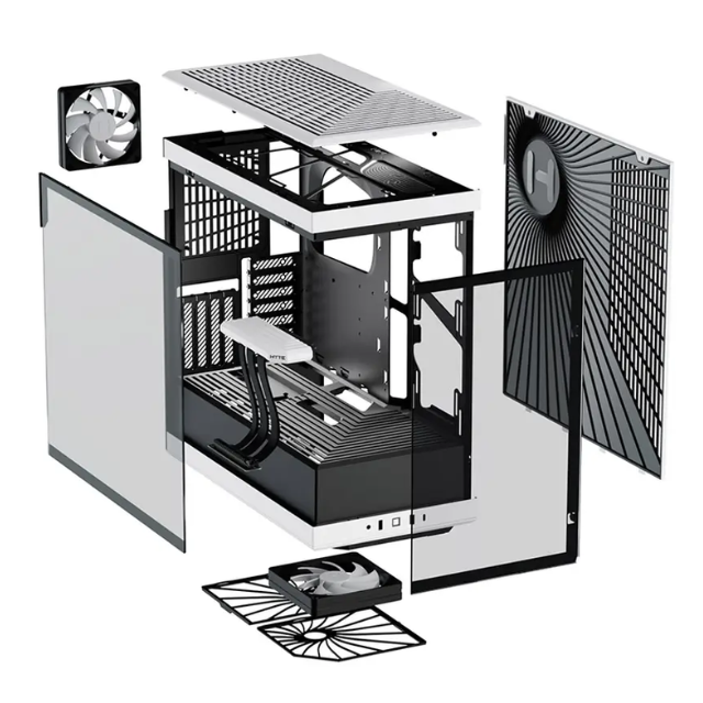 Gabinete HYTE Y40 / ATX Mid Tower / 2x 120mm ventiladores pre instalados / Cristal Templado panorámico moderno y estético con cable elevador PCIE 4.0 incluido / Color Negro con Blanco / CS-HYTE-Y40-BW