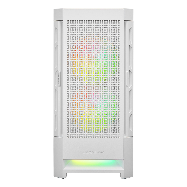 Gabinete Cougar DUOFACE RGB / Doble panel frontal: Malla y RGB / Cristal Templado / RGB / Excelente Flujo de Aire / Blanco / 385ZD10.0003