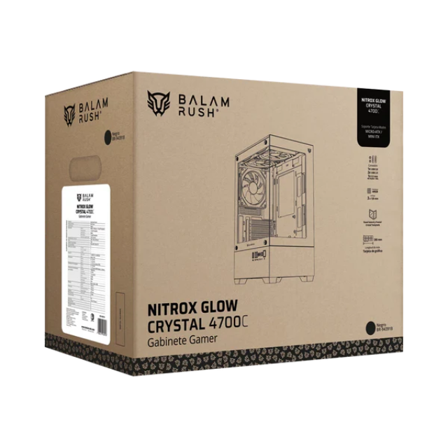 Gabinete Balam Rush NITROX GLOW CRYSTAL 4700C, Mini-Tower, Micro-ATX/Mini-ITX, USB 2.0/3.0, sin Fuente, 3 Ventiladores Instalados, Negro