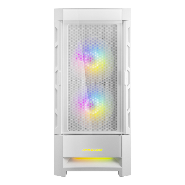 Gabinete Cougar DUOFACE RGB / Doble panel frontal: Malla y RGB / Cristal Templado / RGB / Excelente Flujo de Aire / Blanco / 385ZD10.0003