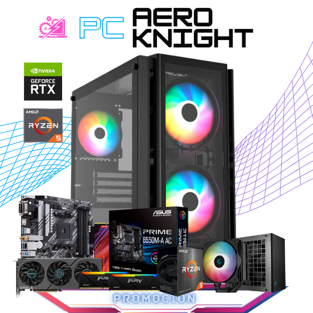 PC AERO KNIGHT / AMD RYZEN 5 5600X / RTX 4060 TI / 16GB RAM / 1TB SSD M.2 NVME / DISIPADOR DE TORRE ARGB / FUENTE 700W 80 PLUS BRONZE / PROMOCION