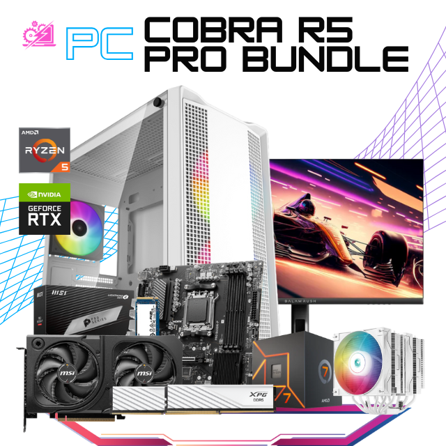 PC COBRA R5 PRO BUNDLE / AMD RYZEN 5 9600 / RTX 5060 TI 16GB / 32GB RAM DDR5 /1TB SSD M.2 NVME / DISIPADOR DE TORRE DOBLE FAN / FUENTE 750W 80+ BRONZE / INCLUYE MONITOR 23.8" FHD 165HZ 1MS / KIT TECLADO Y MOUSE/ PROMOCION