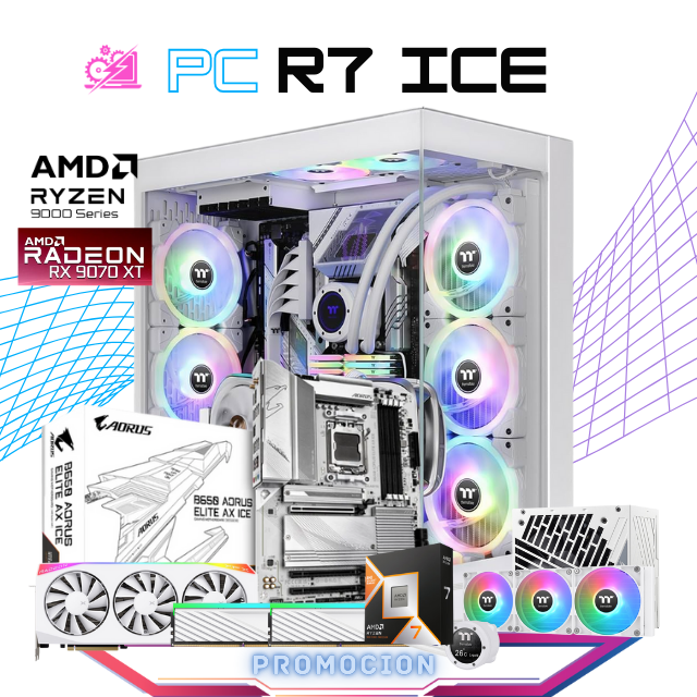 PC R7 ICE /  AMD RYZEN 7 9800X3D / RADEON RX 9070 XT / 32GB RAM DDR5 / 2TB SSD M.2 NVME / ENFRIAMIENTO LIQ 360MM / FUENTE 850W 80+ GOLD / PROMOCION